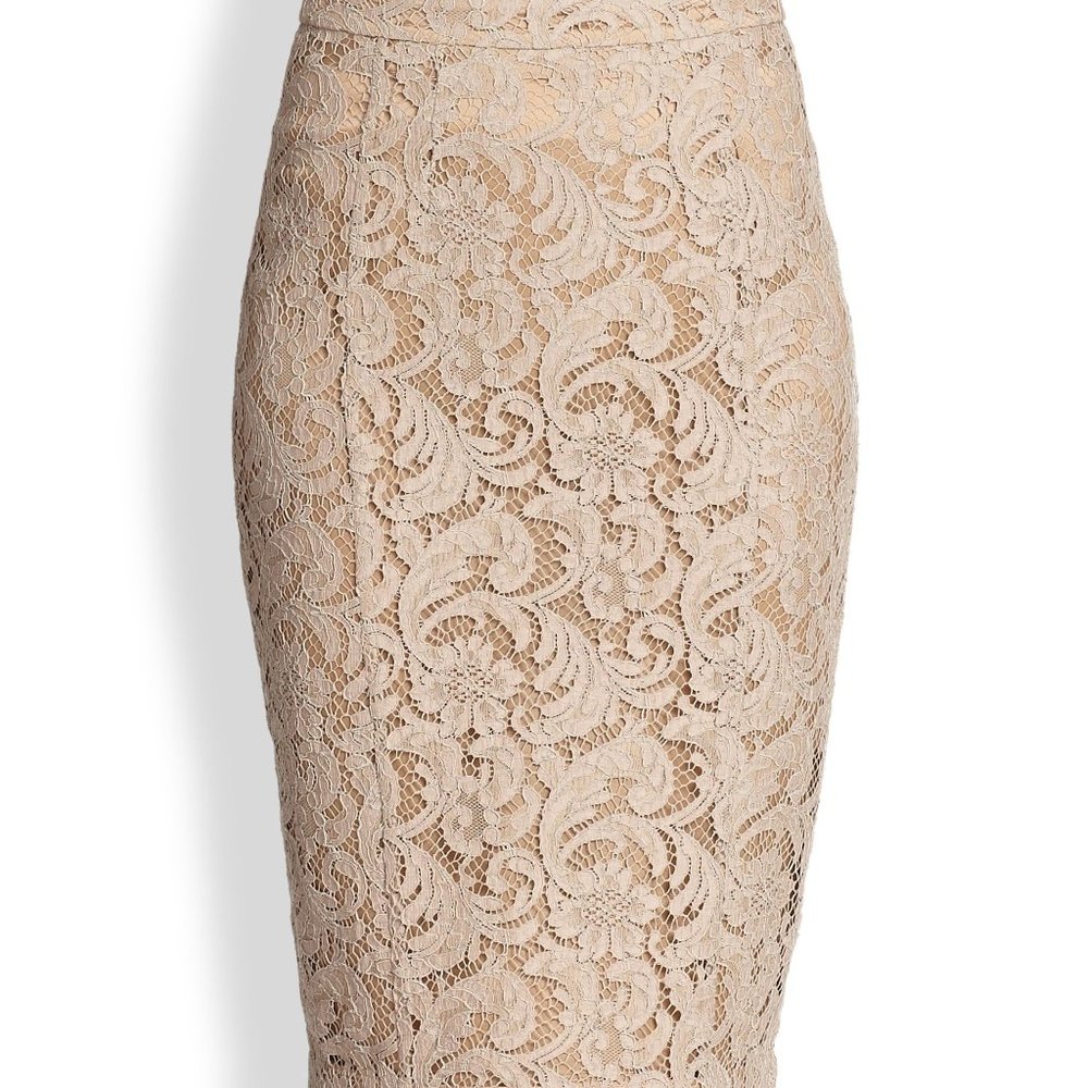 Burberry Lace Pencil Skirt Camel